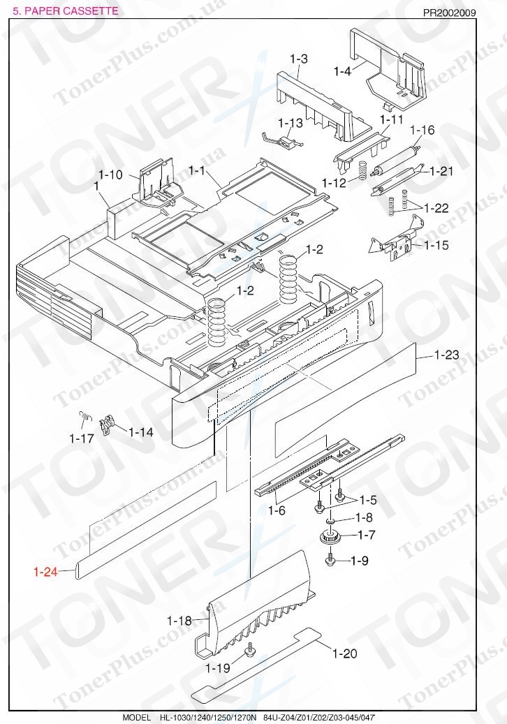 Группа запчастей для Brother HL1240 - PAPER CASSETTE, A4