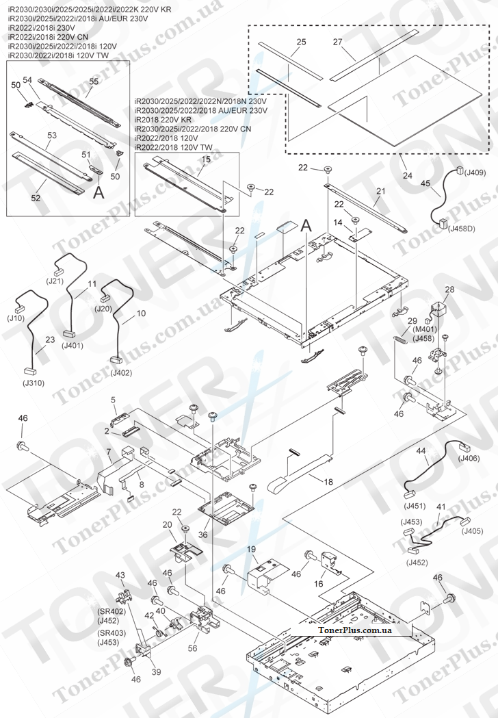 Каталог запчастей для Canon iR2018i - 210 READER ASSEMBLY 1