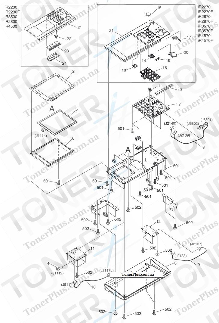 Каталог запчастей для Canon iR4570F - 130 CONTROL PANEL ASSEMBLY