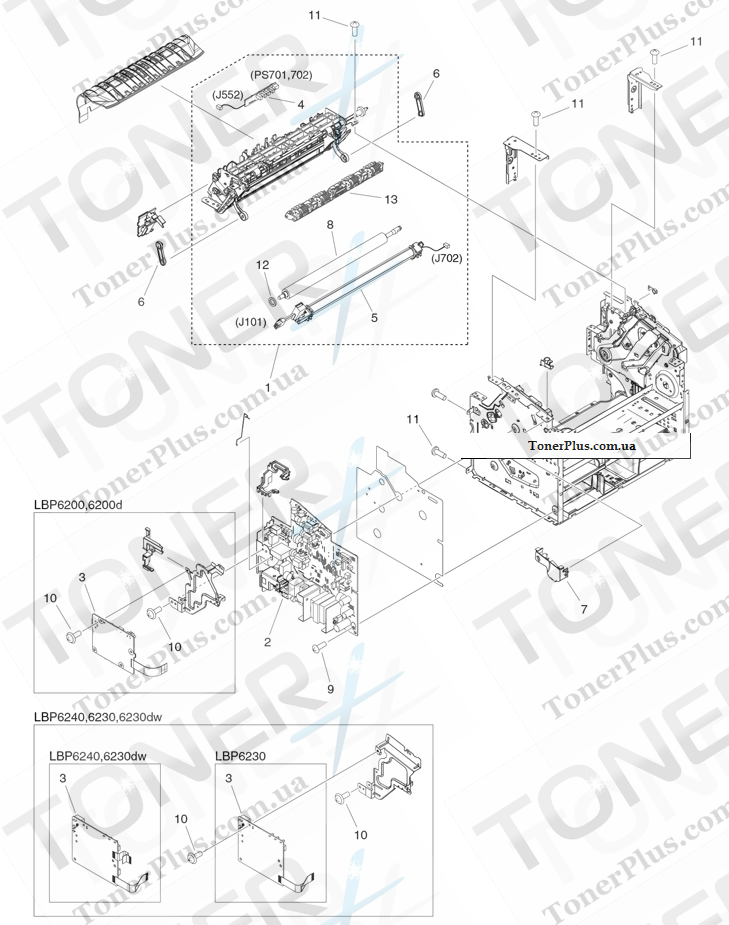 Каталог запчастей для Canon LBP6200 - 101 INTERNAL COMPONENTS 1