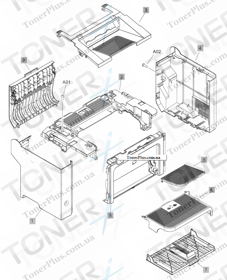 Каталог запчастей для HP LaserJet Pro M1536 MFP - Print engine covers