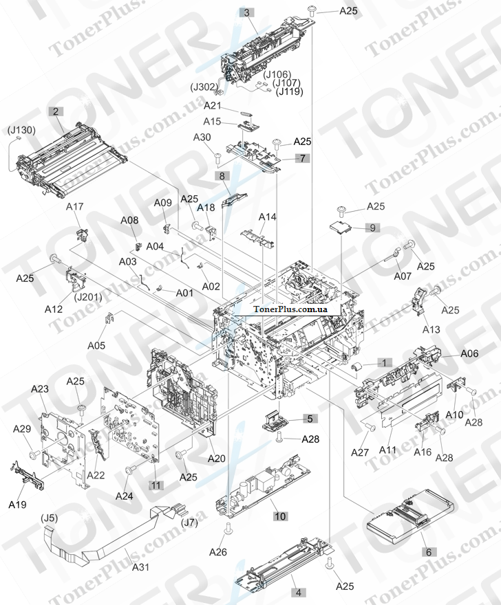 Каталог запчастей для HP Color LaserJet Pro MFP M176n - Internal assemblies