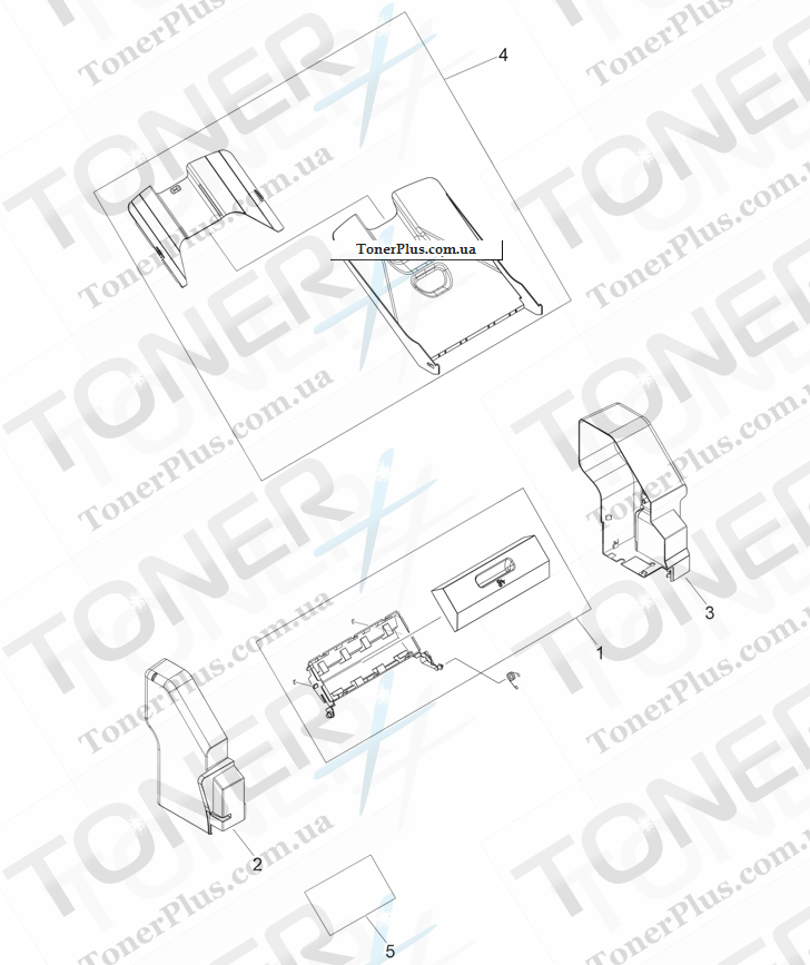 Каталог запчастей для HP LaserJet M4345xm MFP - 3-bin mailbox accessory