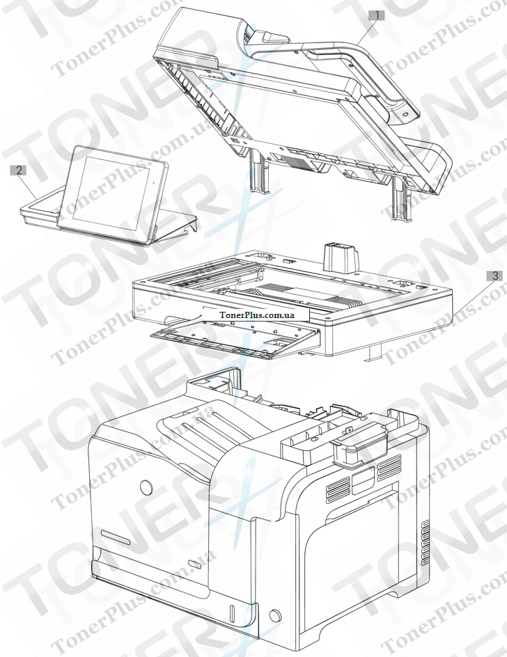 Каталог запчастей для HP LaserJet M575 Enterprise 500 Color MFP - DF and scanner assemblies (M575dn and 575f models)