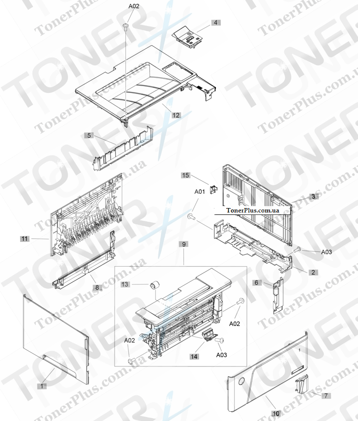 Каталог запчастей для HP LaserJet Pro M701 - External panels and covers