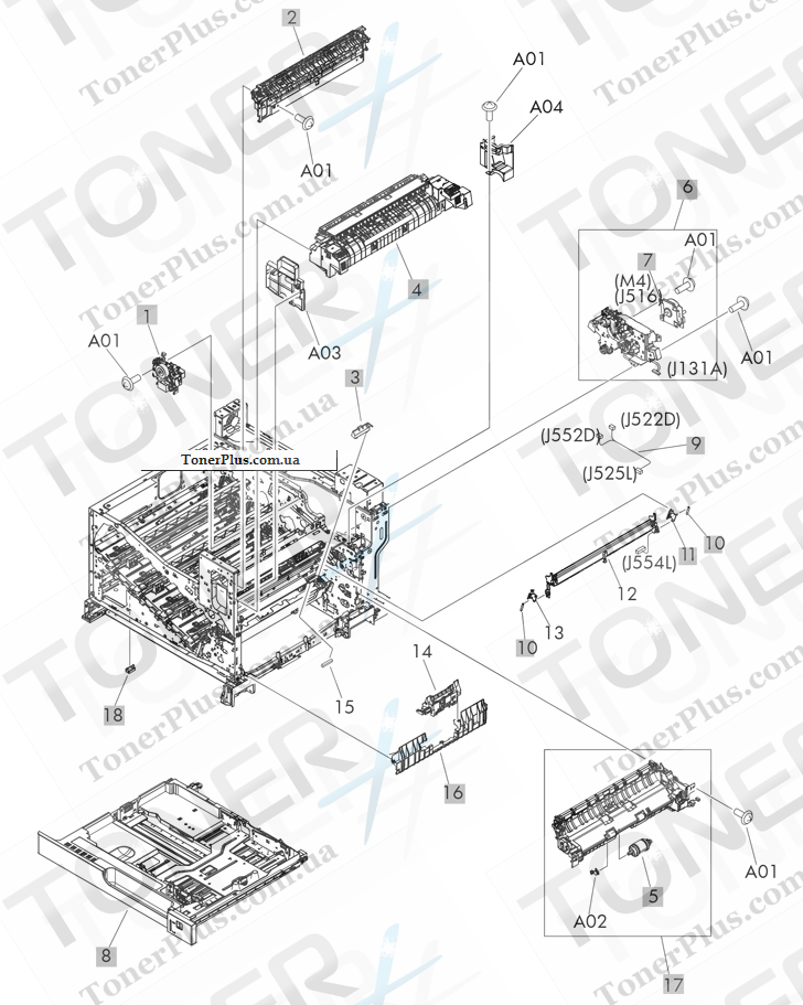 Каталог запчастей для HP LaserJet M775f Enterprise 700 color MFP - Internal assemblies (2 of 8)
