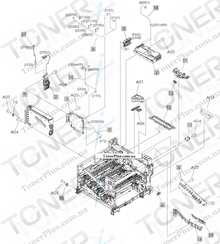 Каталог запчастей для HP LaserJet M775 Enterprise 700 color MFP - Internal assemblies (8 of 8)