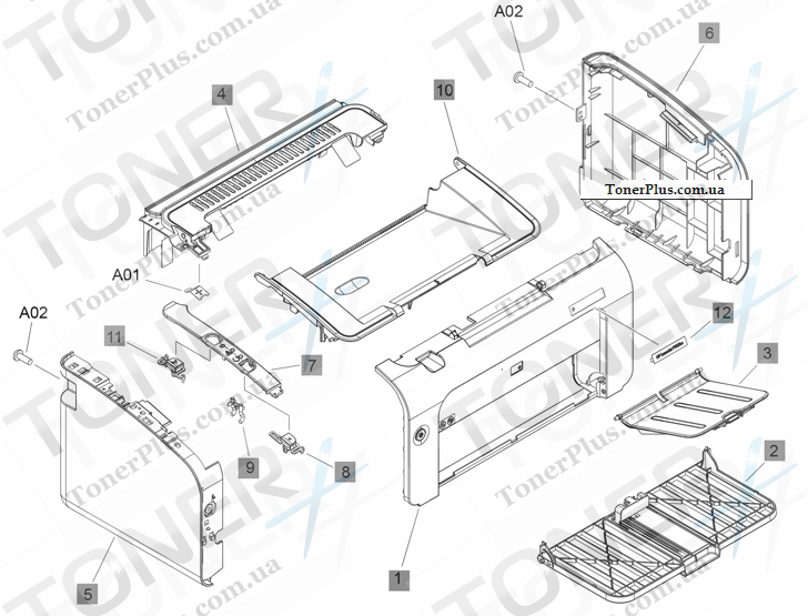 Каталог запчастей для HP LaserJet Pro P1102 - Wireless model