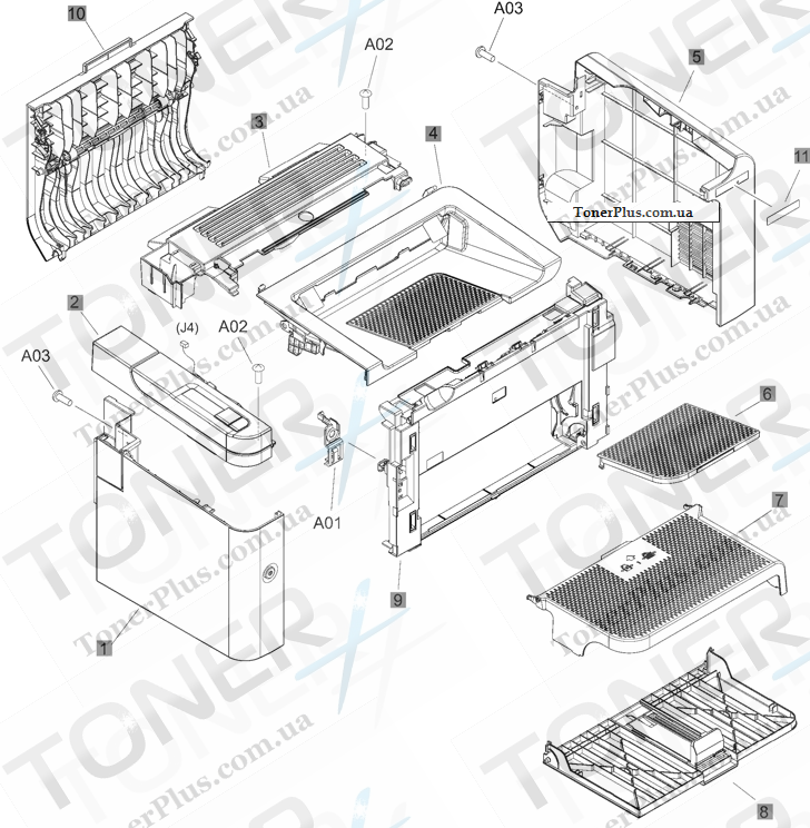 Каталог запчастей для HP LaserJet P1560 Pro Series - Covers Duplex model