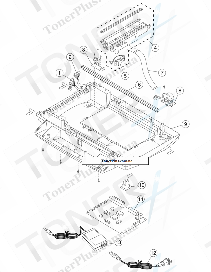 Каталог запчастей для Lexmark X443 - Lower Scanner