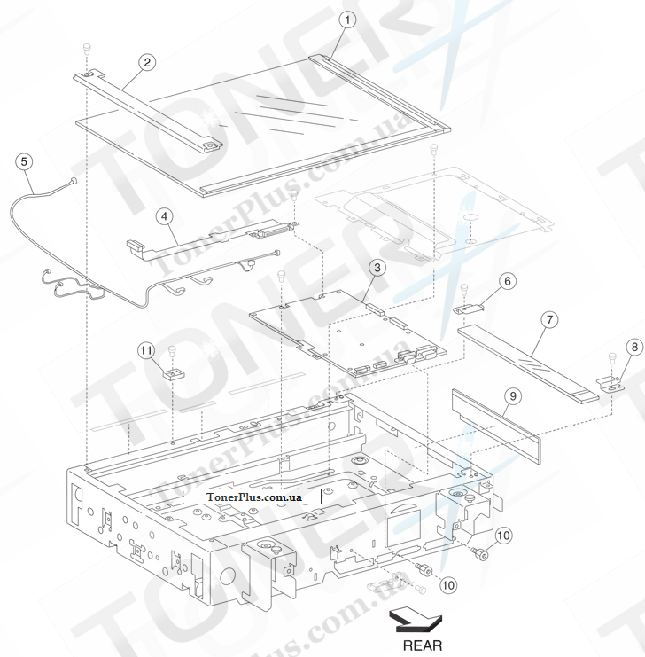 Каталог запчастей для Lexmark X860de - Platen glass