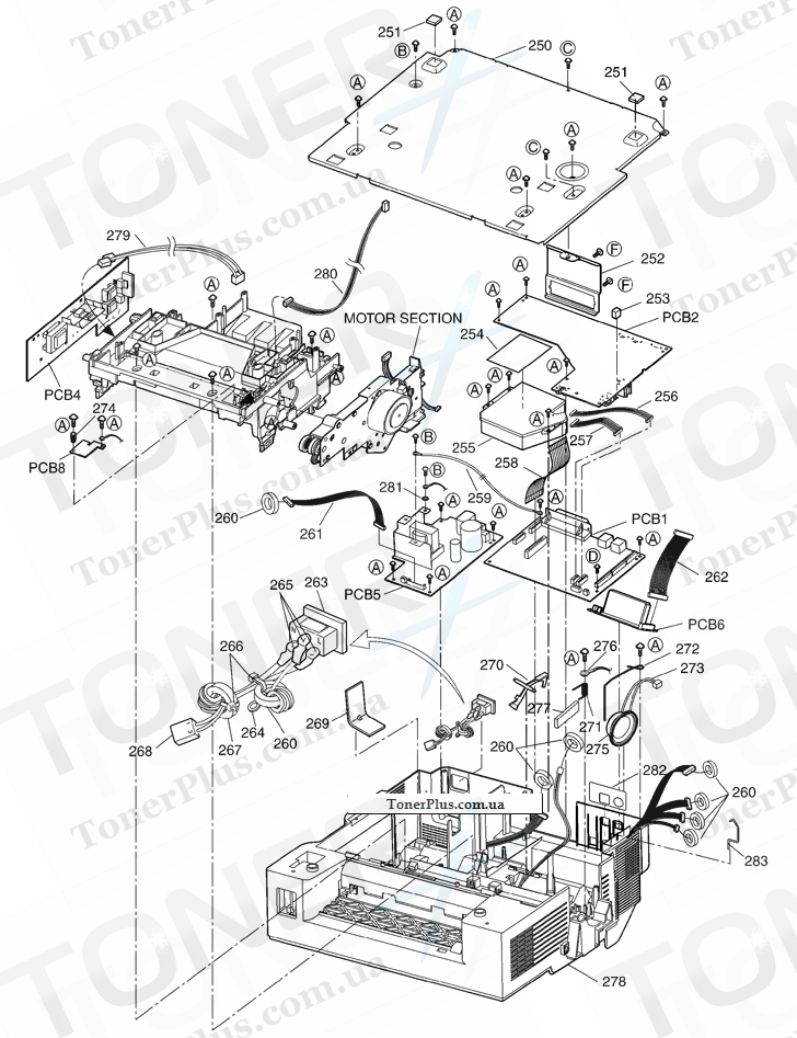 Каталог запчастей для Panasonic KXFLB756 - LOWER MAIN CABINET SECTION