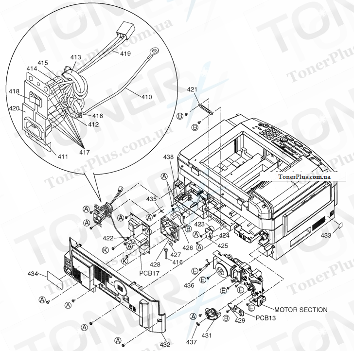 Каталог запчастей для Panasonic KXFLB851 - REAR COVER SECTION