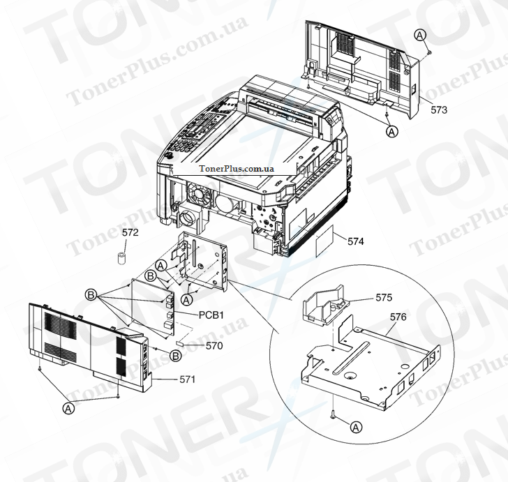 Каталог запчастей для Panasonic KXFLB881 - Lowerside Cabinet Section