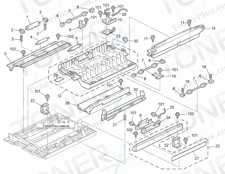 Каталог запчастей для Ricoh Aficio MP1610LD - DUPLEX UNIT 1 (B282)