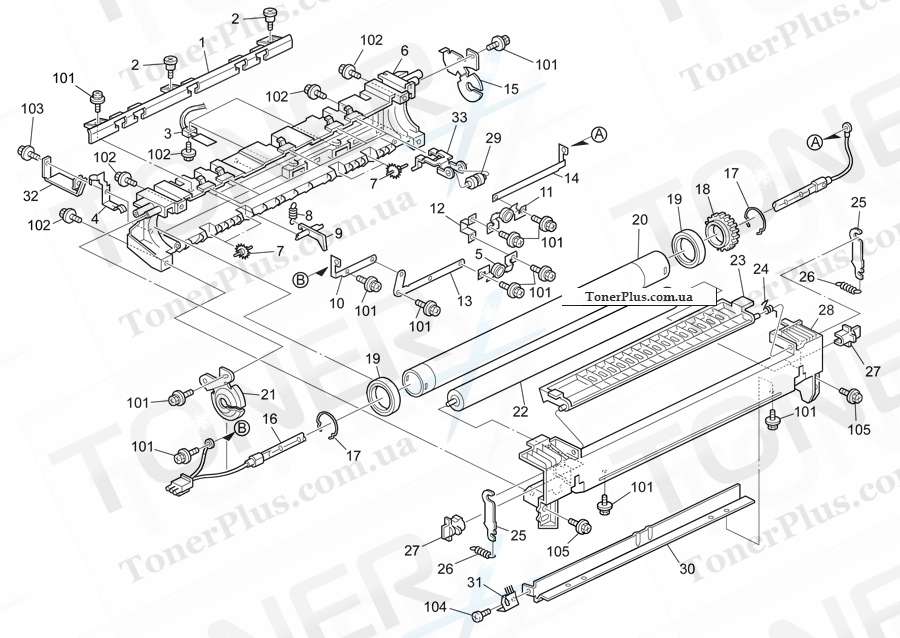 Каталог запчастей для Ricoh Aficio MP2011L - Fusing Unit (B282-62/B283-62)