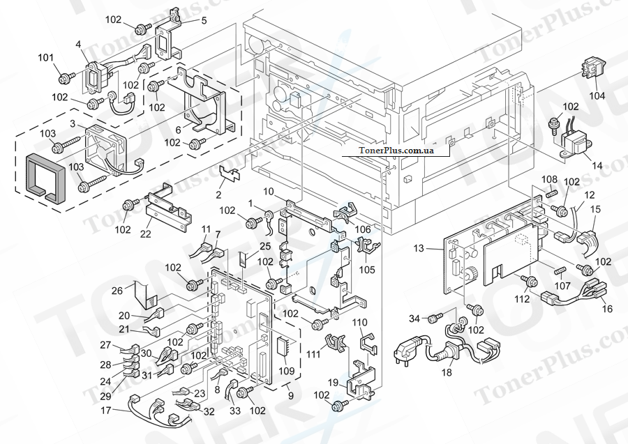 Каталог запчастей для Ricoh Aficio MP1811L - Electrical Section 1 (B282-62/B283-62)