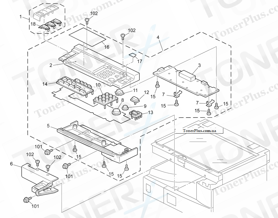 Каталог запчастей для Ricoh Aficio MP2012L - Operation Panel (B282/B283)