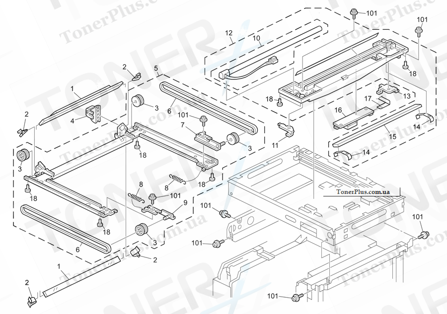 Каталог запчастей для Ricoh Aficio MP2012L - Optics Section 2 (B282/B283)
