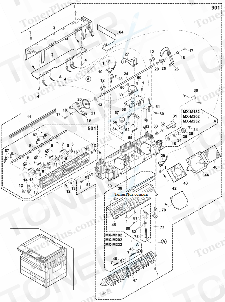 Каталог запчастей для Sharp MXM202D - Delivery frame unit